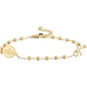 Gold cross bracelet Virgin Mary charm rosary chain catholic jewelry gift for wom